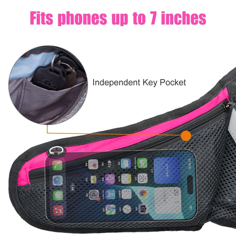 PYFK Running Belt Hydration Waist Pack with Water Bottle Holder for Men Women Waist Pouch Fanny Bag Reflective (Rose Red) - Image 3